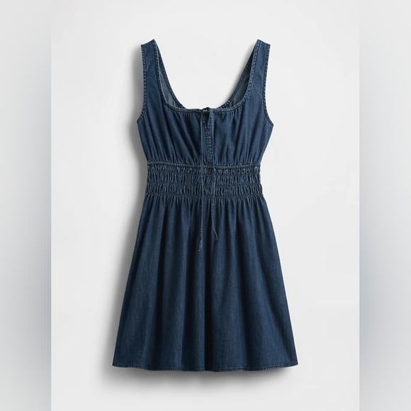 GAP Denim Tie-Front Smocked Waist Mini Dress - Picture 6 of 12